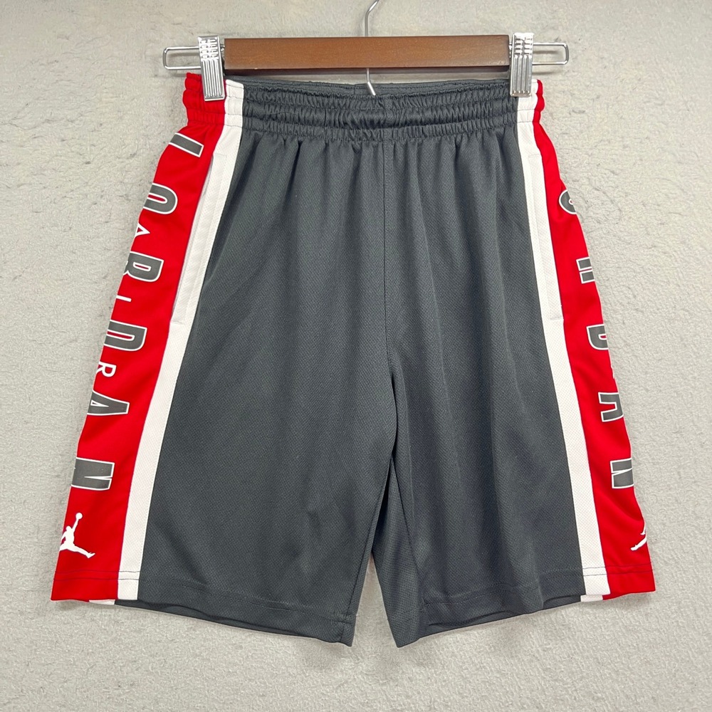 Jordan Basketball Shorts Boys Medium Black Red Dri-FIT Athletic Mesh Activewear